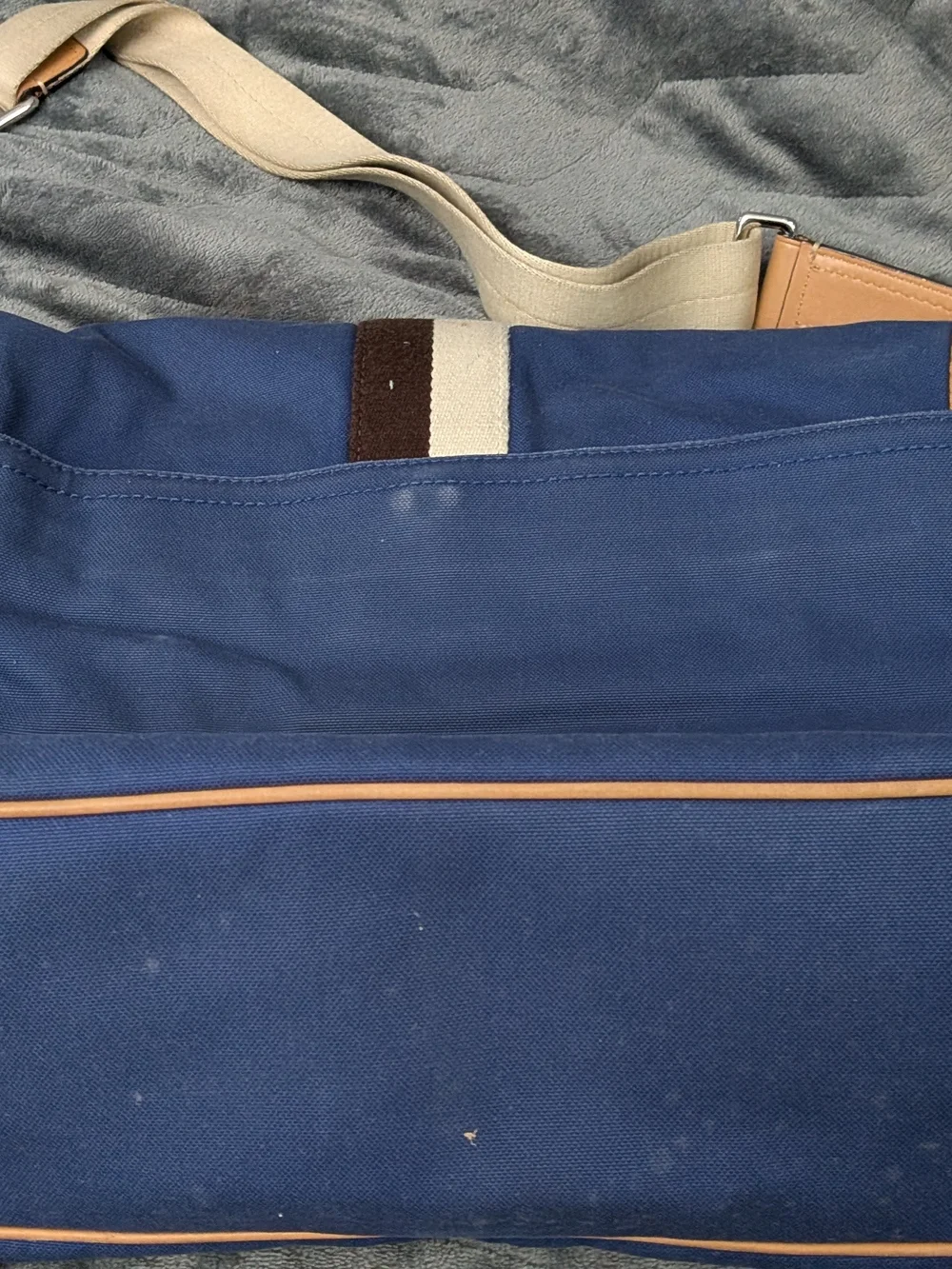 Coach Canvas Messenger Bag in Blue with Tan Leather Trim - vintage